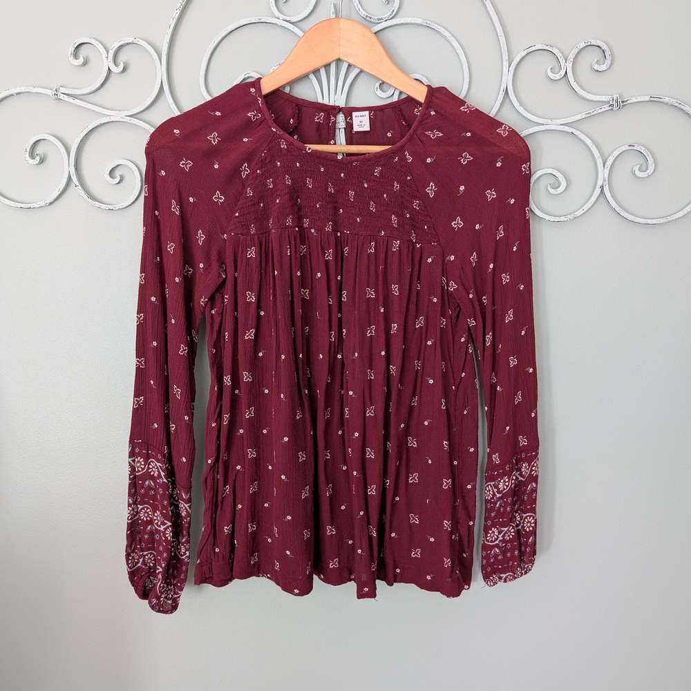 Women's Burgundy Long Sleeve Top